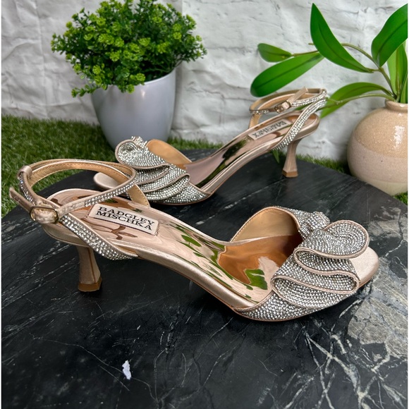 Badgley Mischka Collection Remi Crystal satin embellished ankle strap Sz 8 blush - Picture 8 of 17